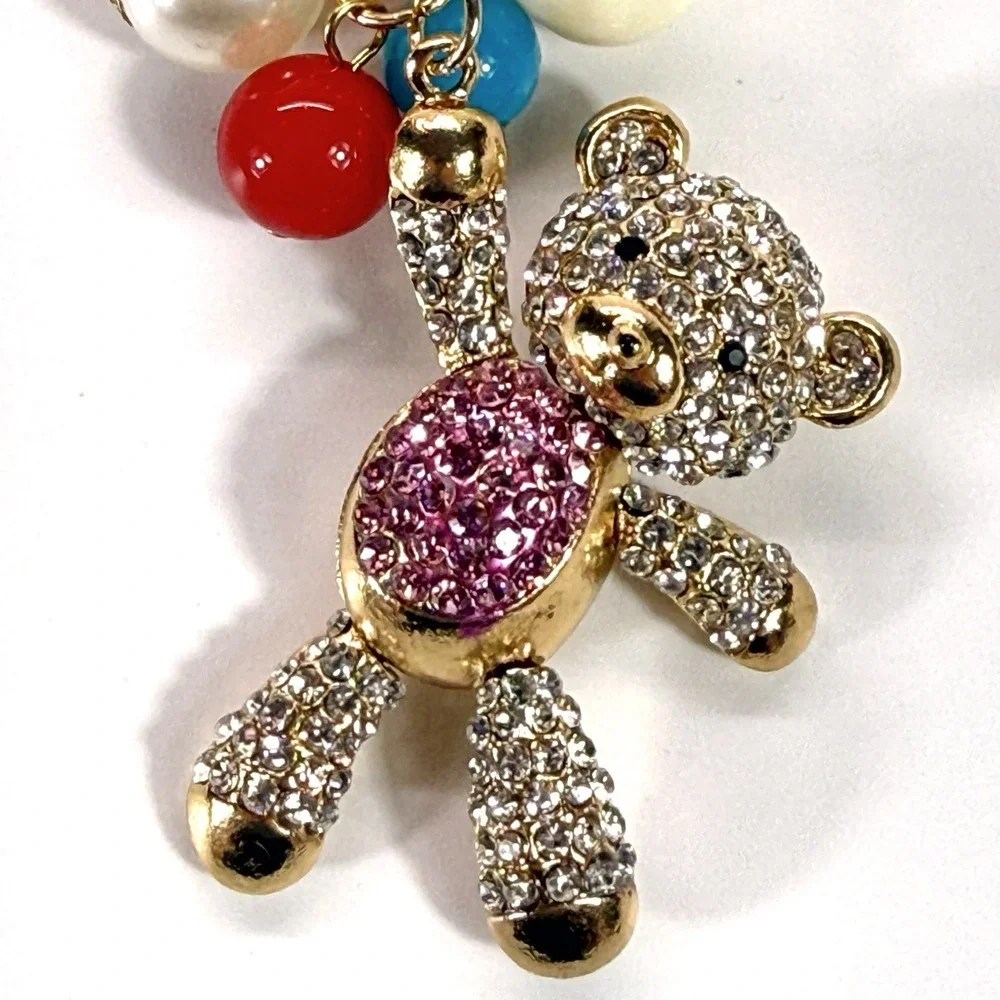 Adorable New Bling Pink Bear Keyring‎ Floating W Multicolor Vibrant Ballon's !!!